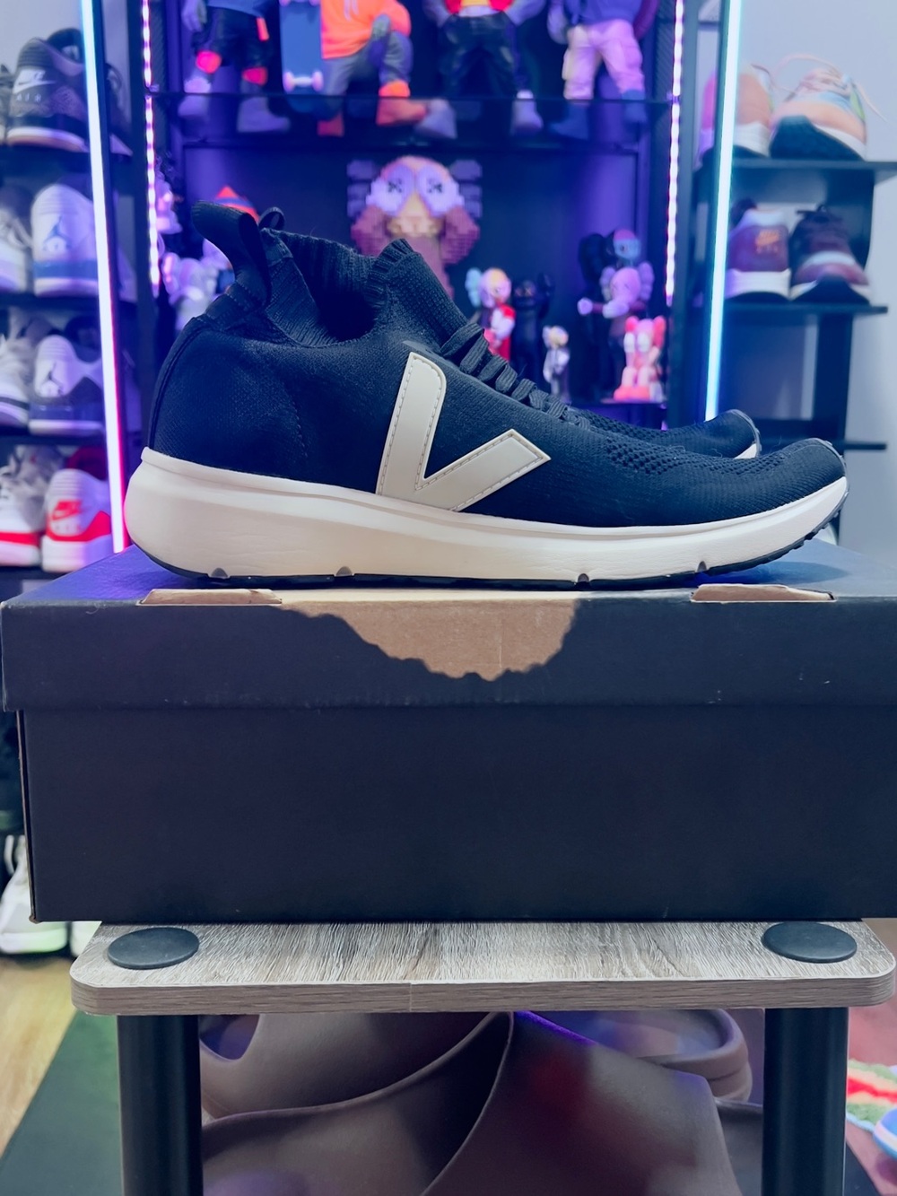 Rick Owen’s x Veja Men's Black Slip-On Knit Runner with White V Logo
